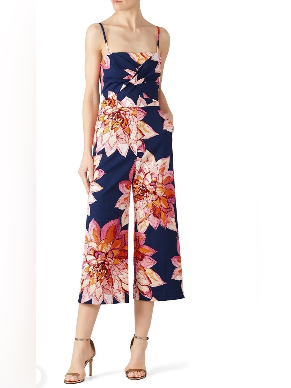 Trina Turk Scenery Jumpsuit with Pink & Orange Blooms